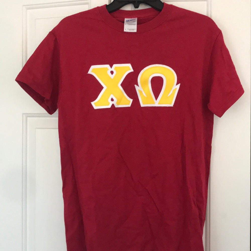 Red and yellow chi omega letters